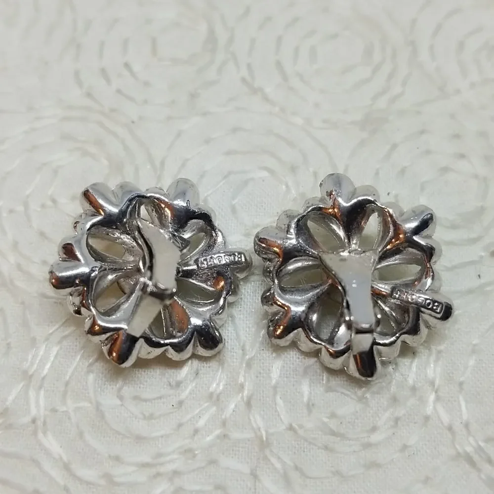 Bogoff Clip Earrings Rhinestone Flowers Petals Vintage
